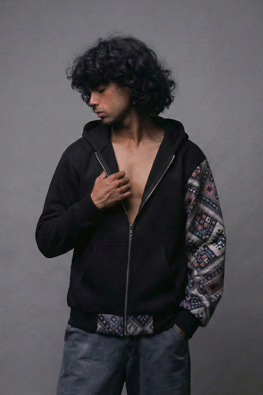 One Sleeve Jacquard Hoodie