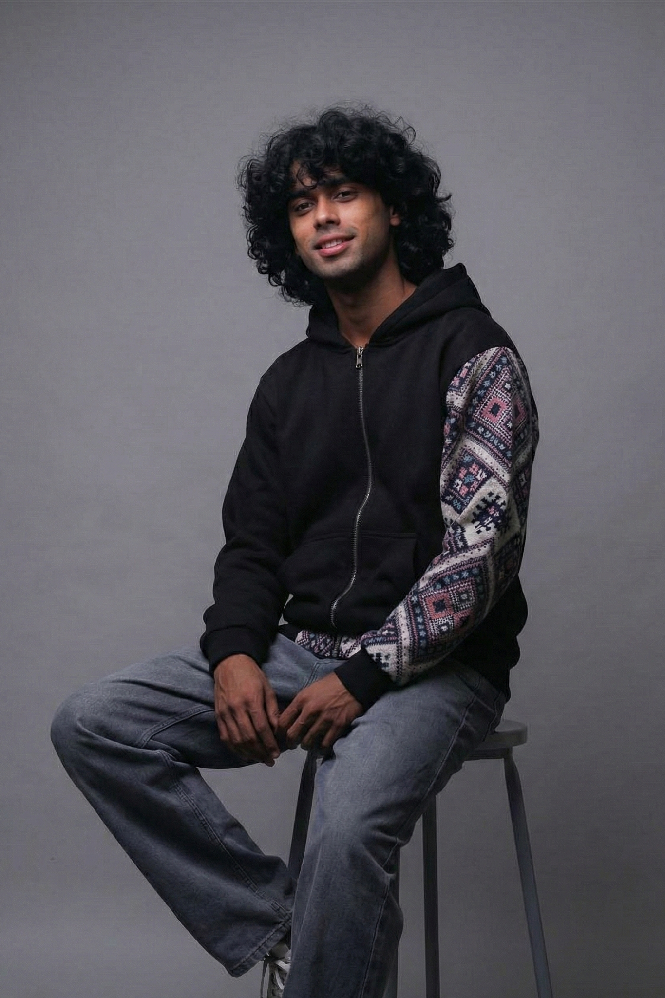 One Sleeve Jacquard Hoodie