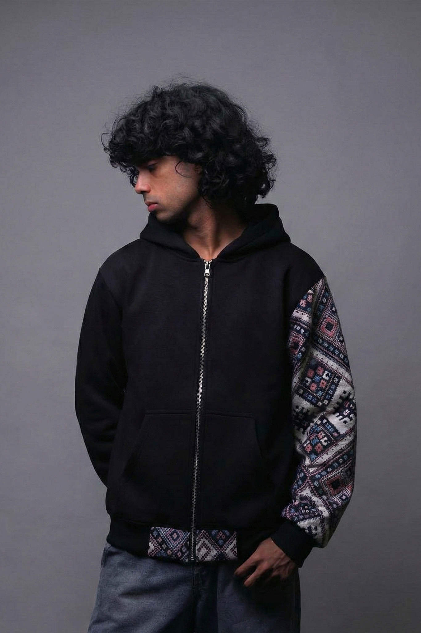 One Sleeve Jacquard Hoodie