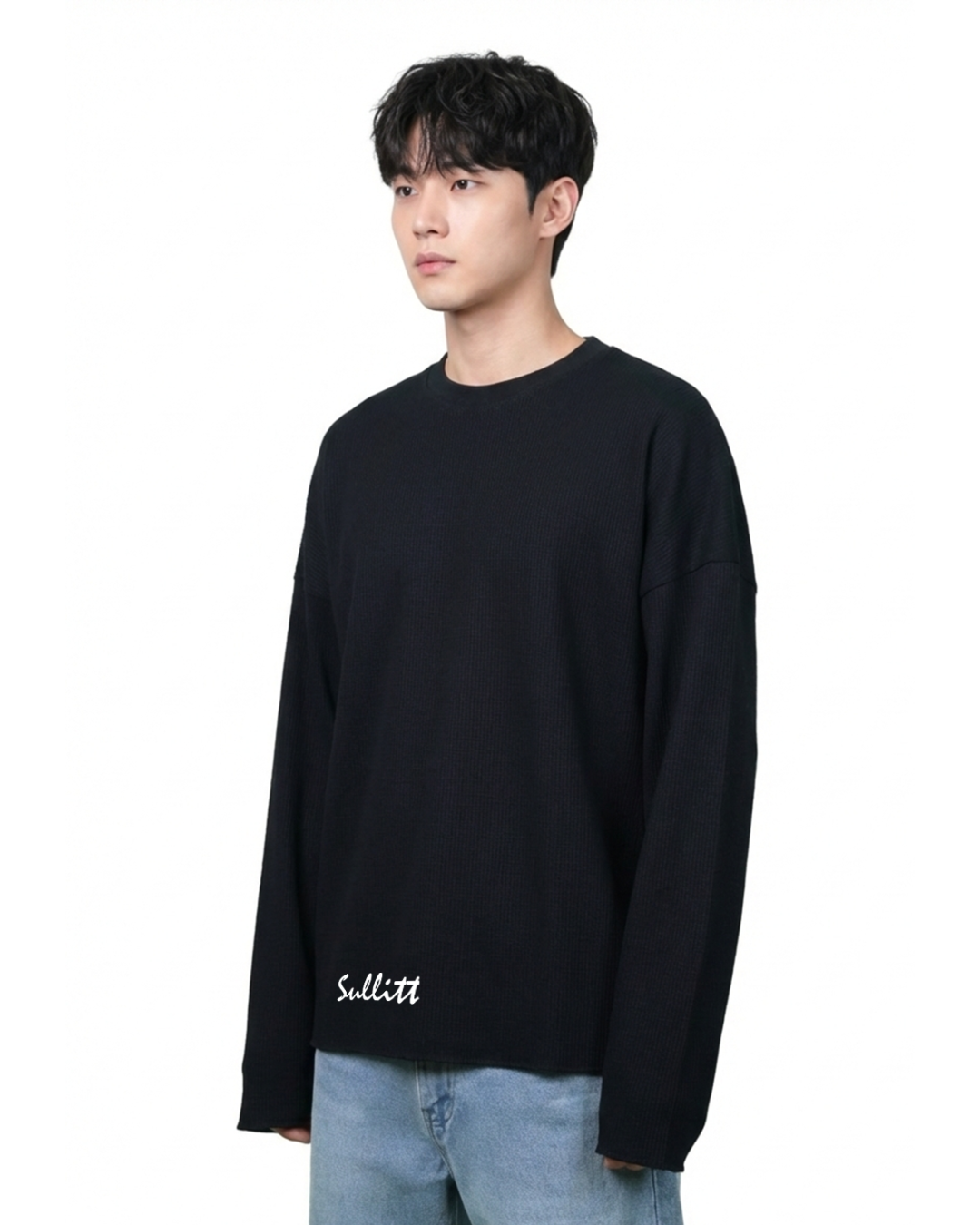 Sober State Black Crop Waffle Tshirt