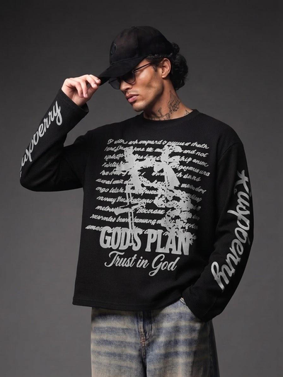 GODS PLAN BLACK WAFFLE TEE