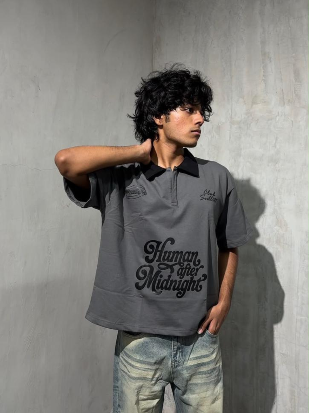 Humans After MidNight Grey Polo Tee