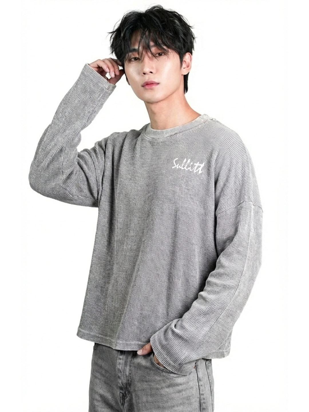 Grey Washed Crop Waffle Tshirt – Sullitt