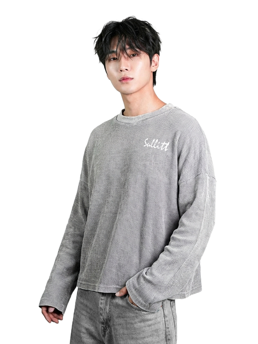 Grey Washed Crop Waffle Tshirt