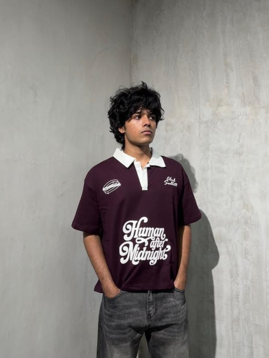 Humans After MidNight Wine Polo Tee