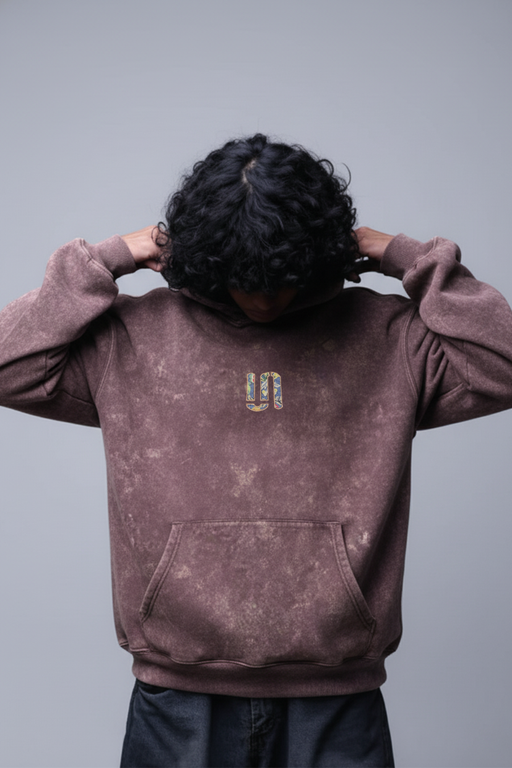 BROWN ACID WASH EMBRO HOODIE