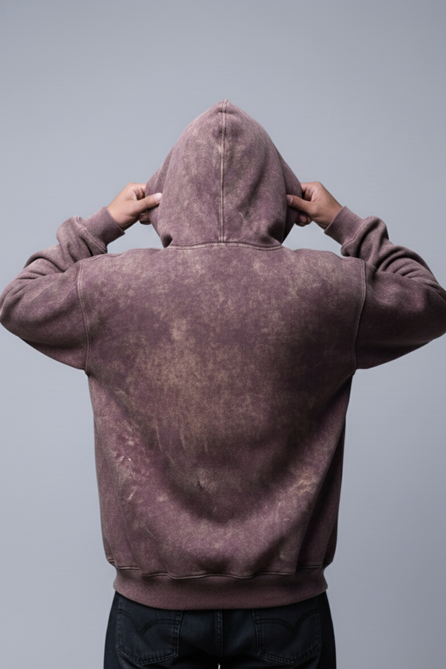 BROWN ACID WASH EMBRO HOODIE