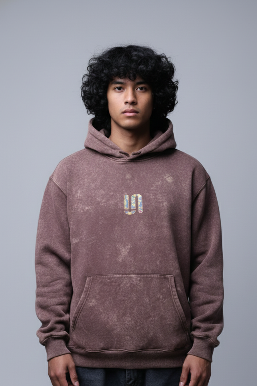 BROWN ACID WASH EMBRO HOODIE