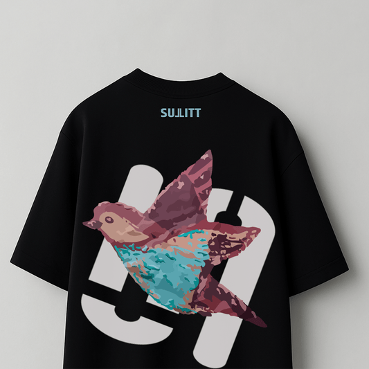 FEATHERED FRIEND BLACK OVERSIZED T - SHIRT - SULLITT