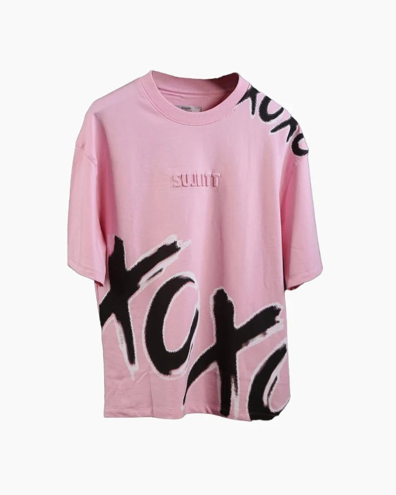 HUGS AND KISSES OVERSIZED PINK T-SHIRT